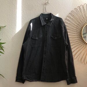 Frye Western Black Denim Jean Jacket Shirt Shacket Top Button Goth Grunge Biker